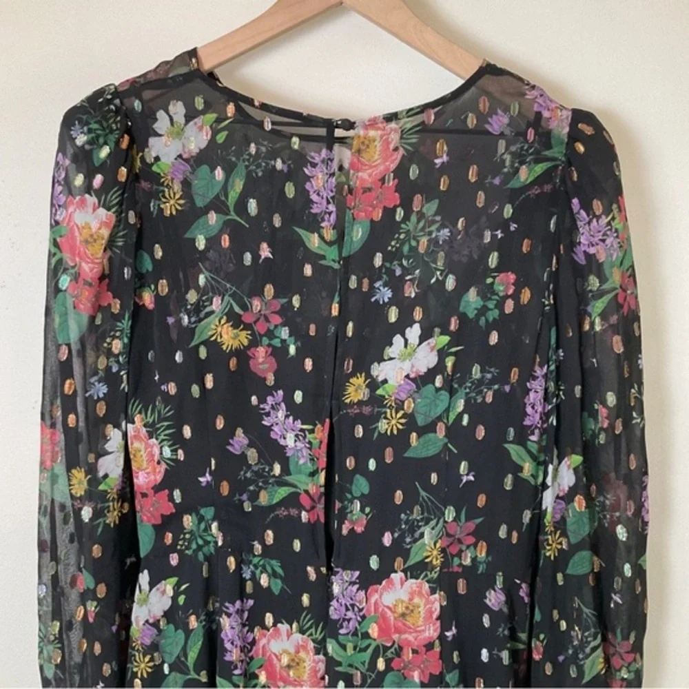 AMUR Sabine Drape Dress | Front Slit | Black | Floral | Sheer | Size 10 - Picture 10 of 16